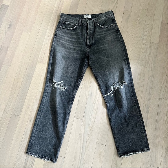 Agolde Denim - Agolde Women's Relaxed Black Distressed wide leg jeans